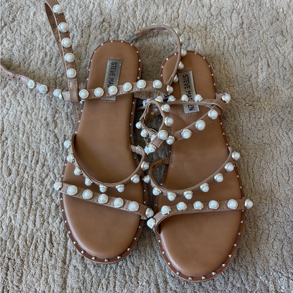 Steve Madden Tan Sandals with Pearl Accents